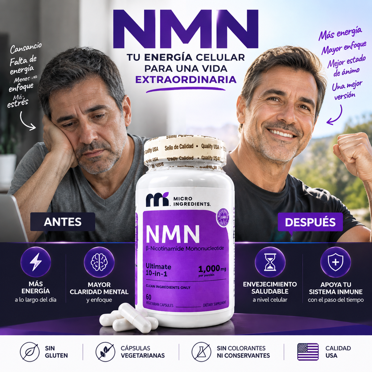 Nmn X60 Caps — Apoya tu energía celular y bienestar diario con una fórmula avanzada de longevidad