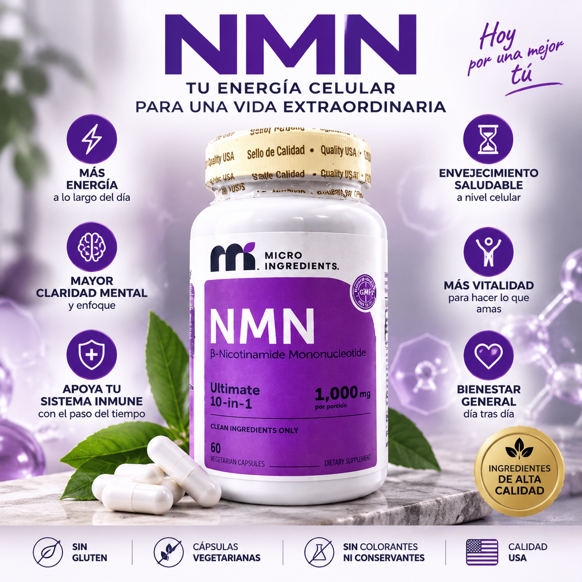 Nmn X60 Caps — Apoya tu energía celular y bienestar diario con una fórmula avanzada de longevidad