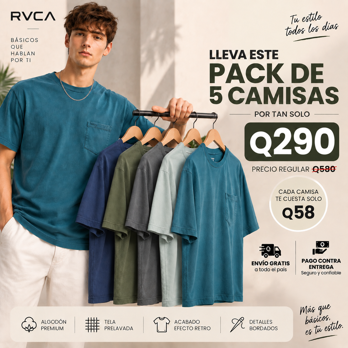 Camisa Premium con Bolsillo | Pack de 5 camisas con estilo retro para renovar tu armario