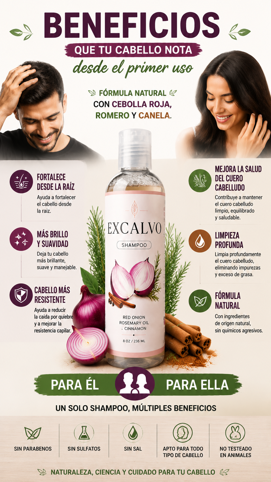 Shampoo EXCALVO 236 ml – cuidado natural para fortalecer tu cabello