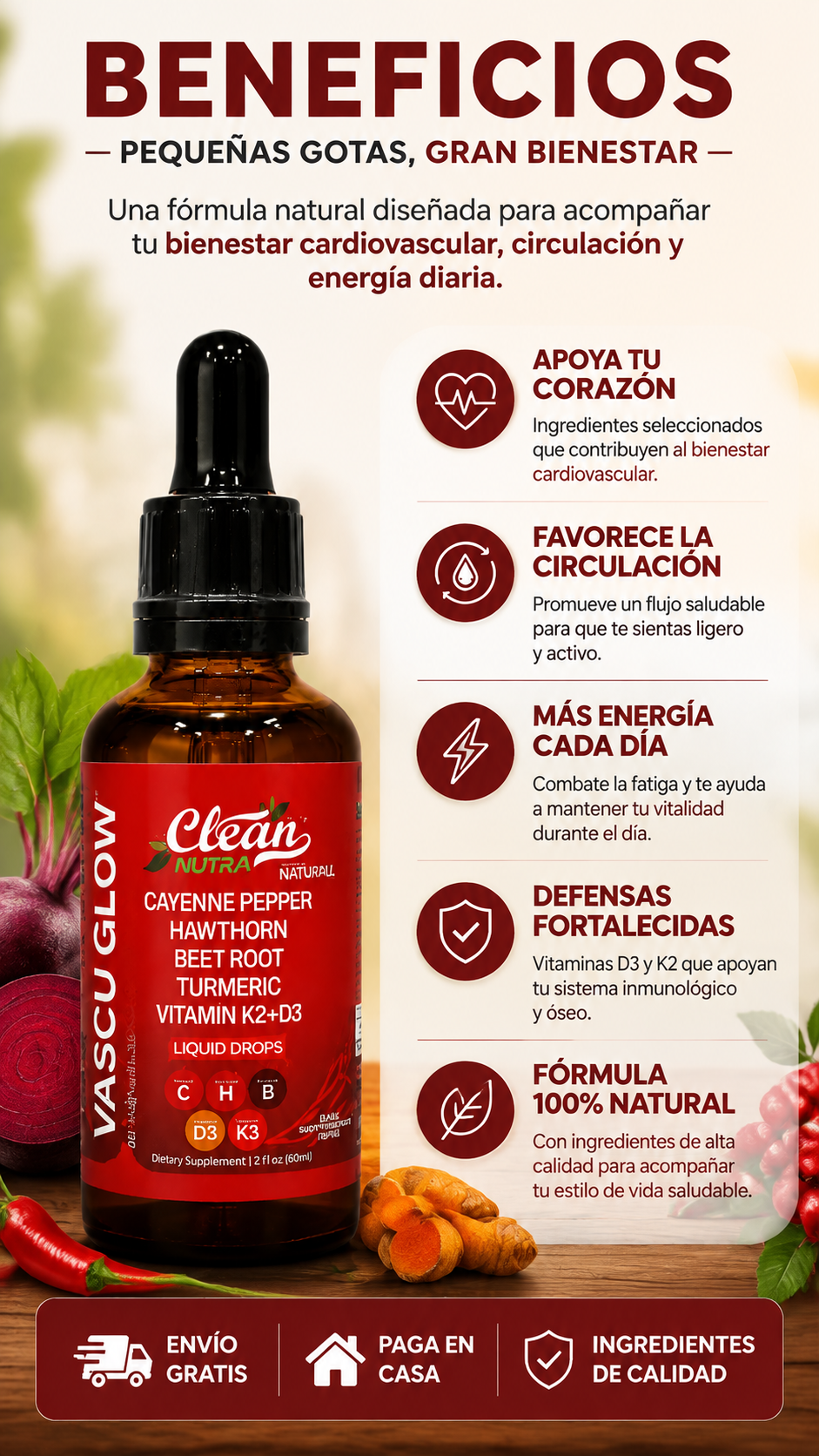 Vascu Glow: El poder de la naturaleza en gotas para cuidar tu bienestar diario x60 ML