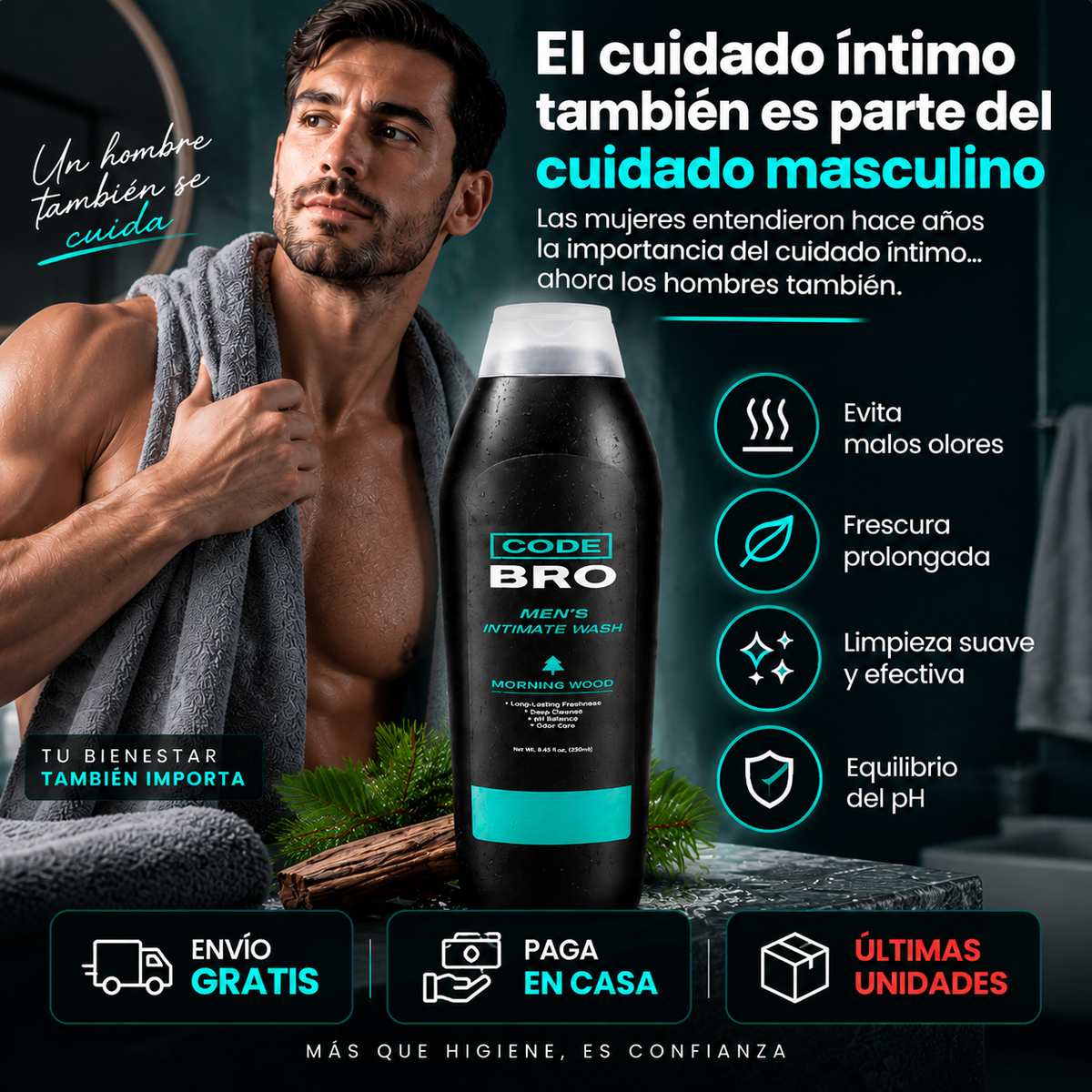 GEL PARA LA ZONA INTIMA CODE BRO X 250 ML| Cuidado íntimo masculino para una frescura y confianza todos los días