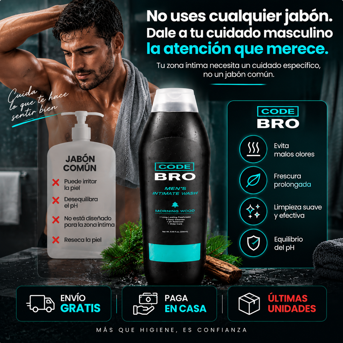 GEL PARA LA ZONA INTIMA CODE BRO X 250 ML| Cuidado íntimo masculino para una frescura y confianza todos los días