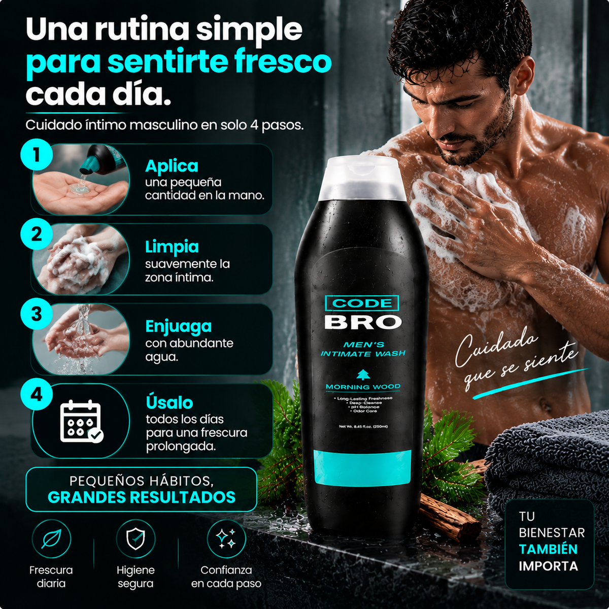 GEL PARA LA ZONA INTIMA CODE BRO X 250 ML| Cuidado íntimo masculino para una frescura y confianza todos los días