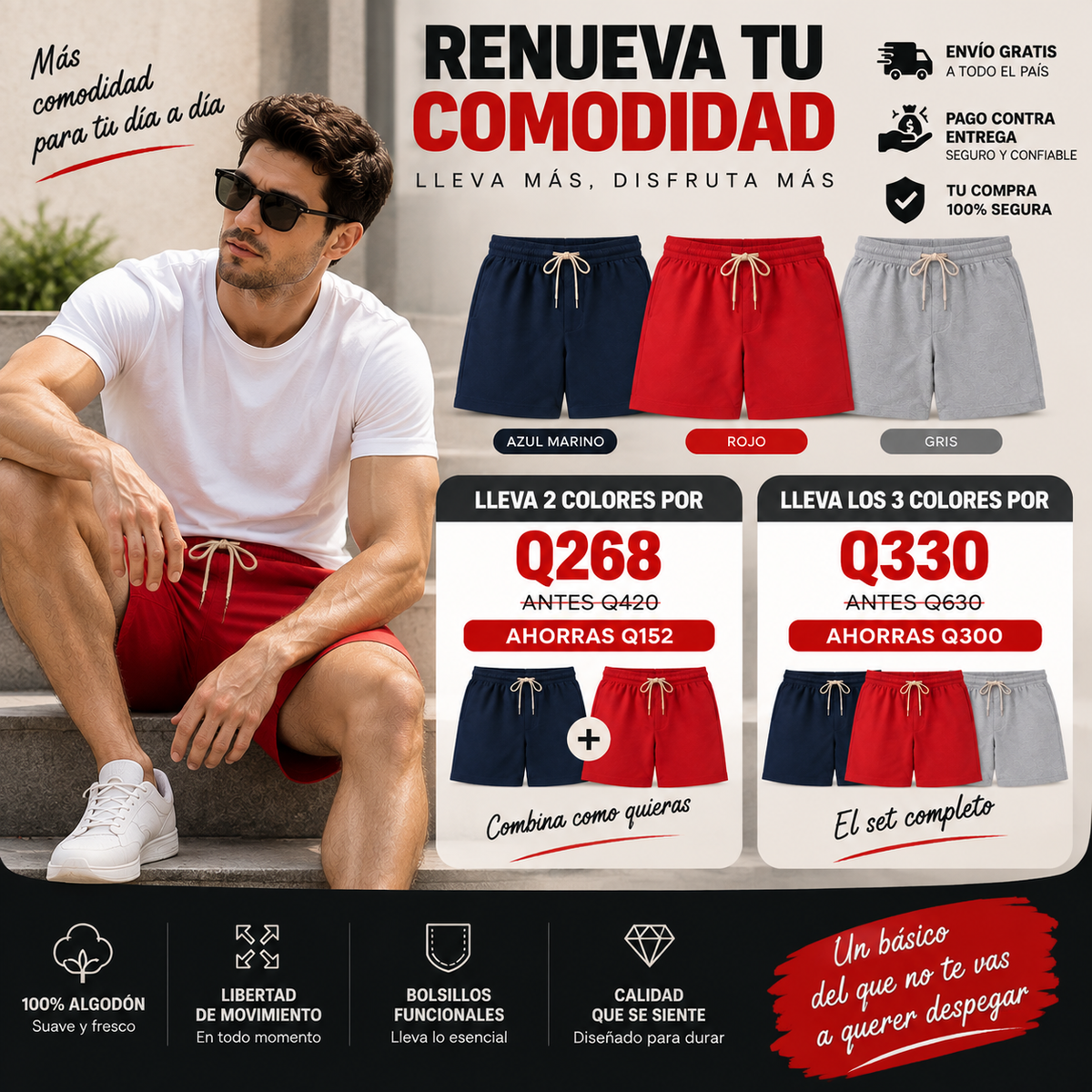 Short de Algodón Premium | Lleva 2 o 3 colores para tener comodidad todos los días