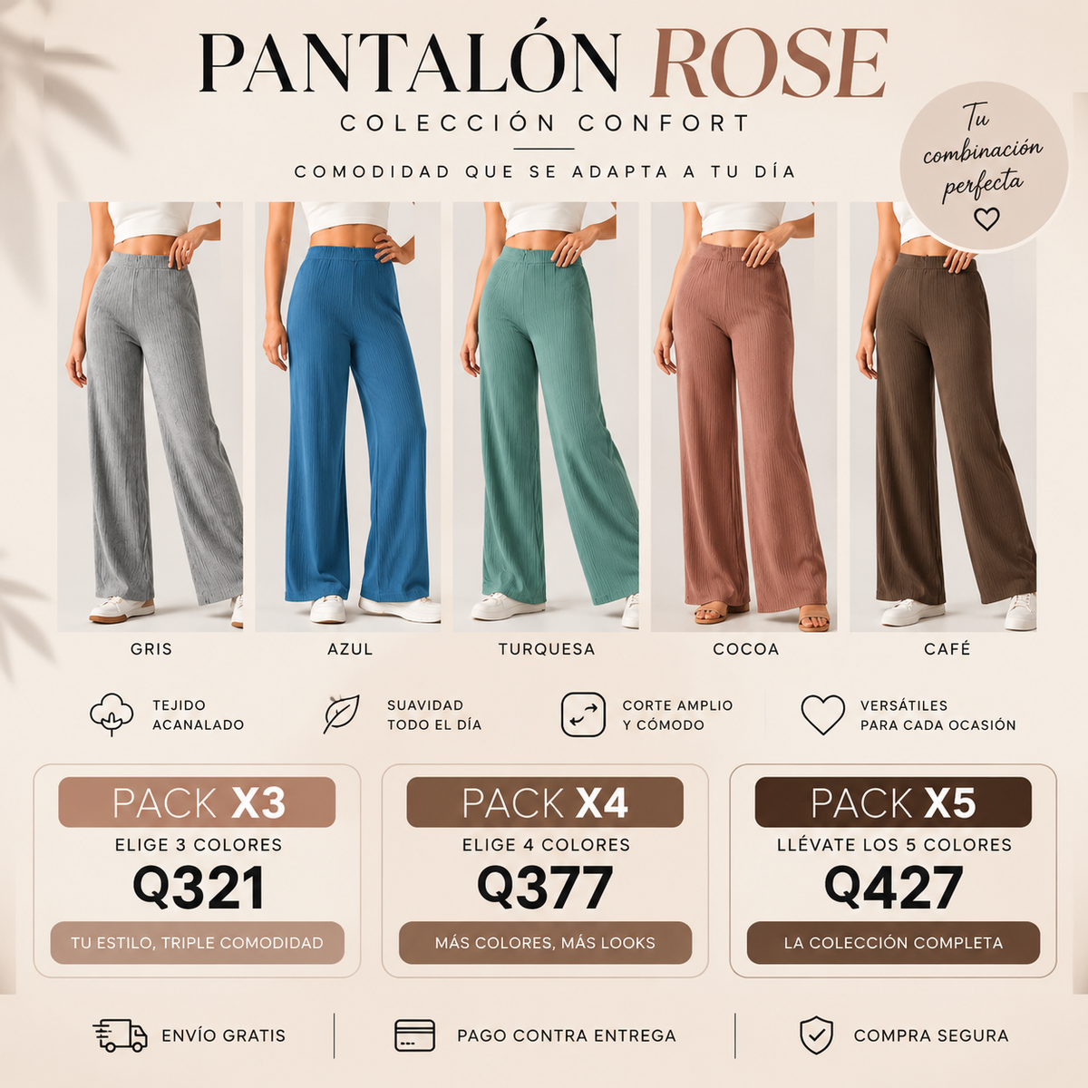 Pantalón Rose de Algodón Stretch | Elige tu pack de 3 o 5 colores favoritos