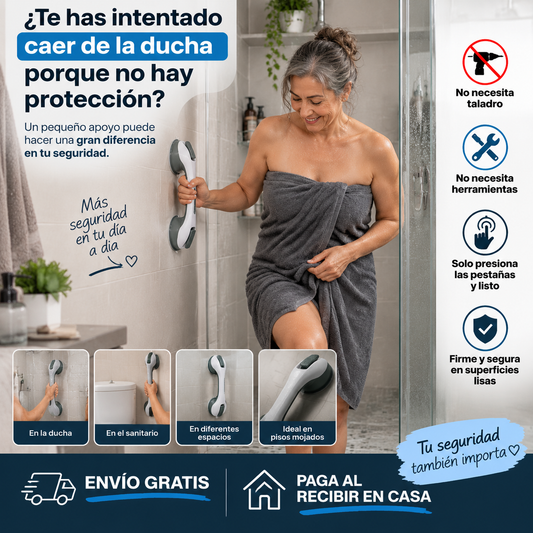 Barra con ventojas de seguridad para Baño: más tranquilidad y apoyo donde más lo necesitas.