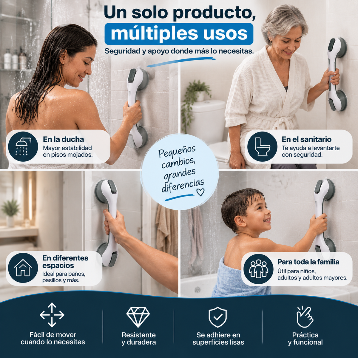 Barra con ventojas de seguridad para Baño: más tranquilidad y apoyo donde más lo necesitas.