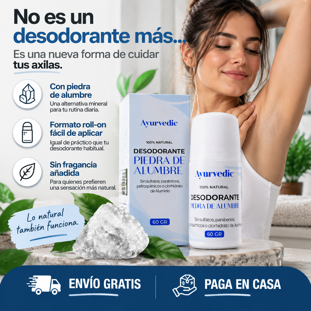 Ayurvedic Desodorante Piedra de Alumbre: la alternativa natural para cuidar el olor de tus axilas-60 ml