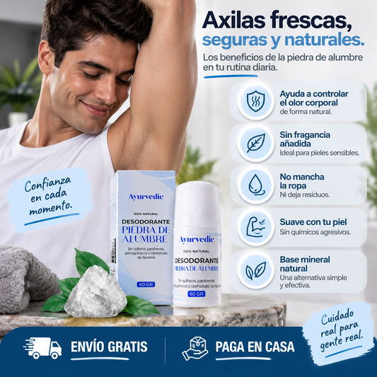 Ayurvedic Desodorante Piedra de Alumbre: la alternativa natural para cuidar el olor de tus axilas-60 ml