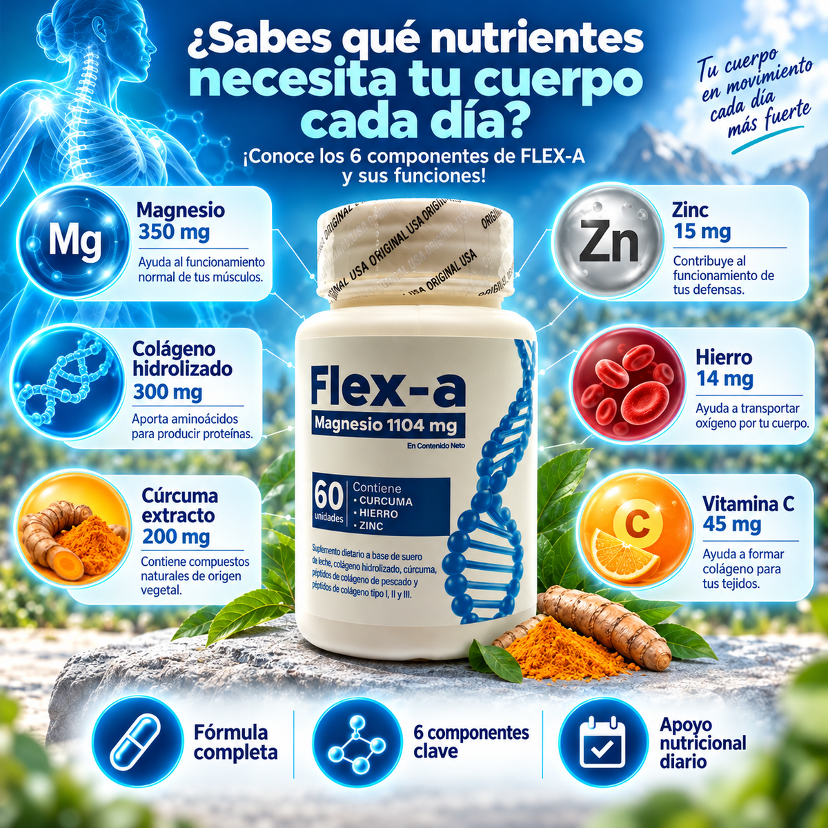 ¿Estás dándole a tu cuerpo los nutrientes que necesita? ¡Descubre FLEX-A!-60 capsulas