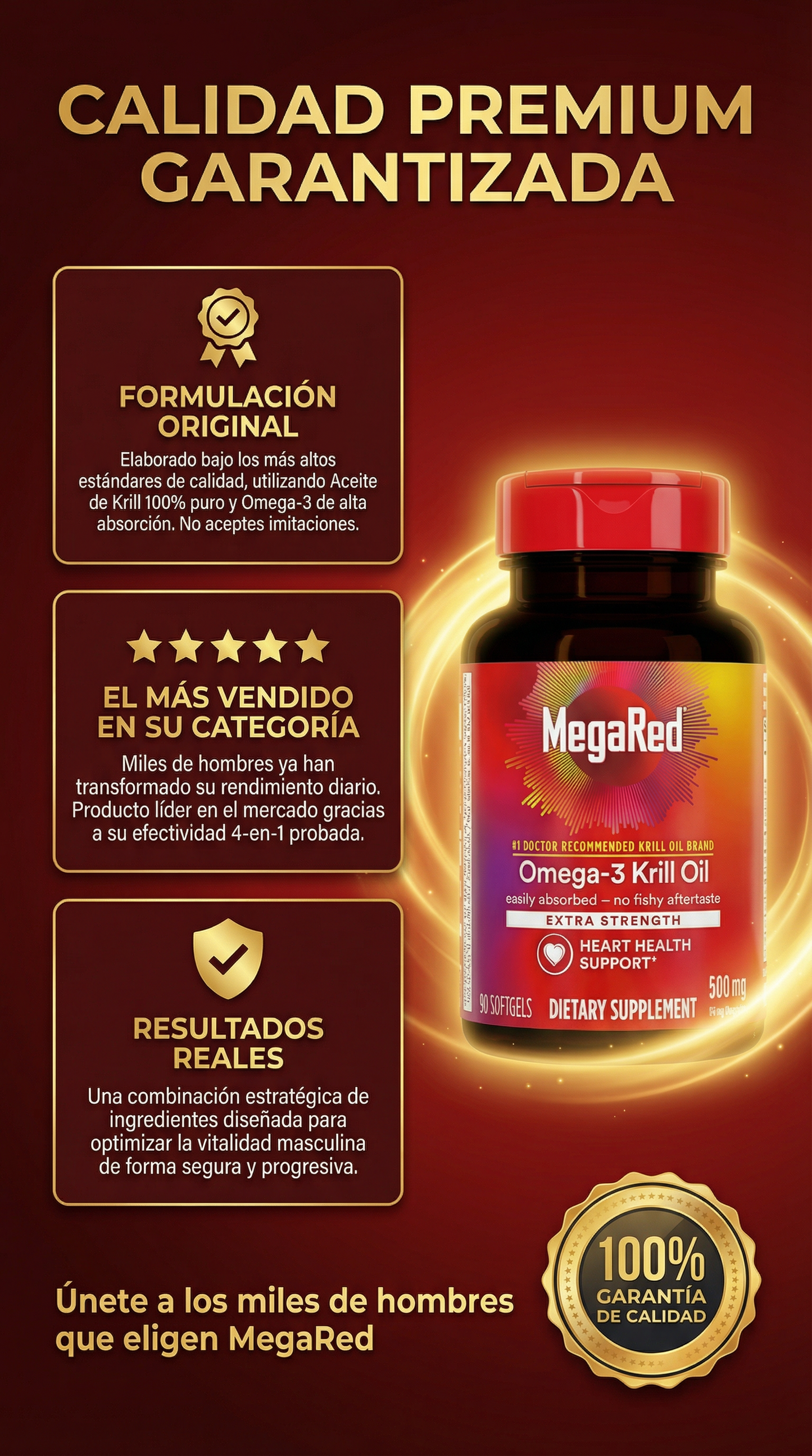 MegaRed Omega-3  – Energía y Vitalidad Masculina en 1 Solo Suplemento-Frasco por 30 Cápsulas color café